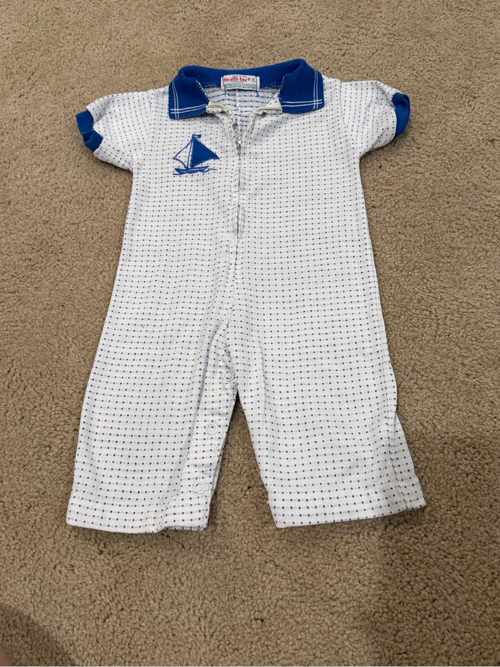 Vintage Health-tex Baby Sailboat Romper 6 Months Made in USA Blue and White